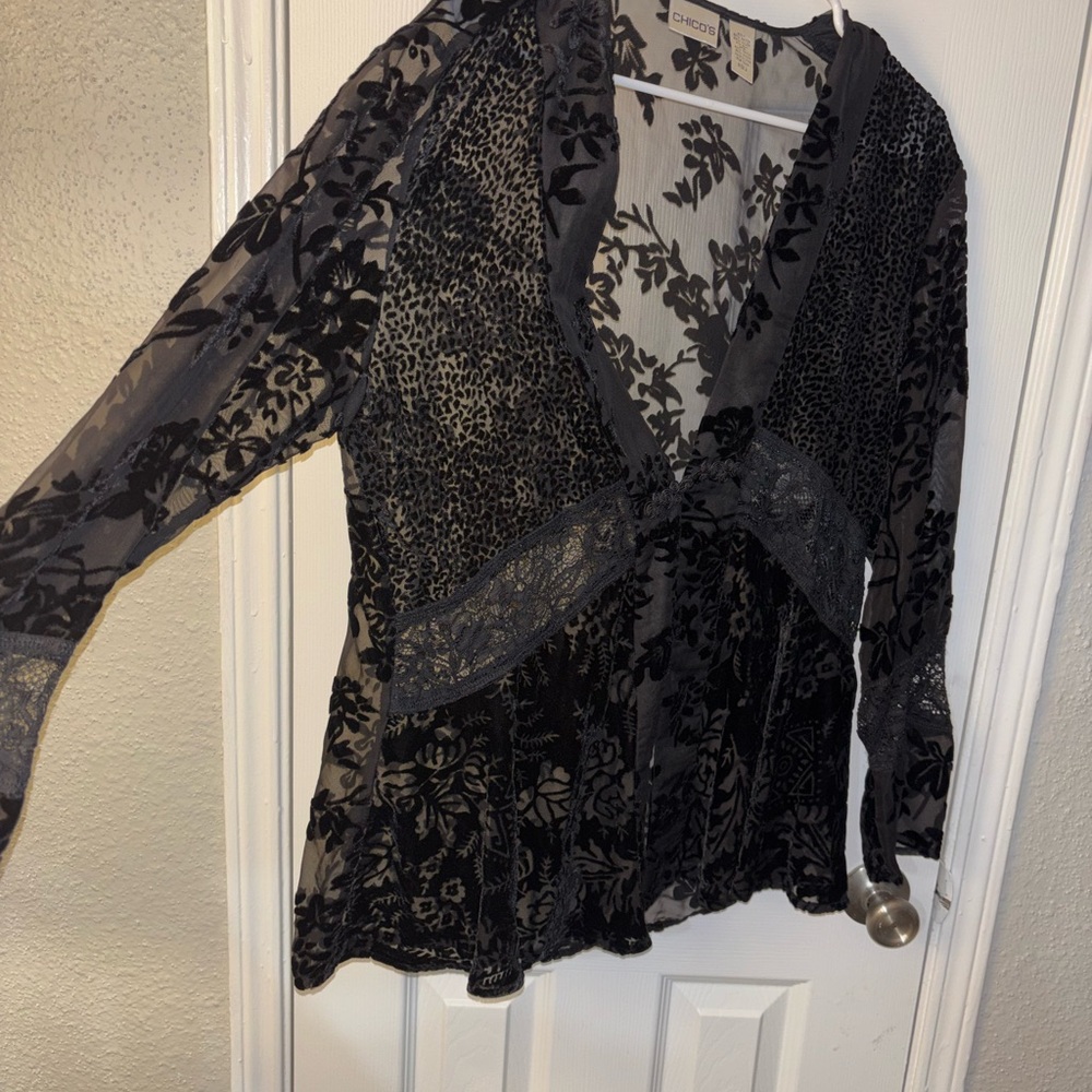Chico's Sheer Black Floral Blouse - Picture 5 of 10